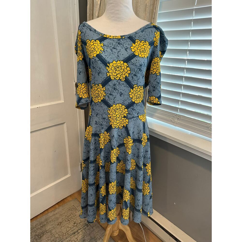 XL LuLaRoe blue & yellow mid sleeve dress